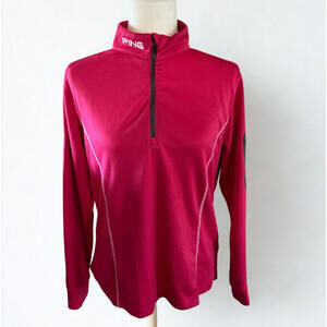 Ping Golf Women's 1/4 Zip Pullover Pink Size L Long Sleeve Top with Arm Pocket